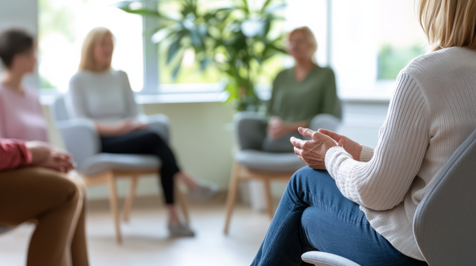 Psychotherapist listening to patients during psychotherapy session